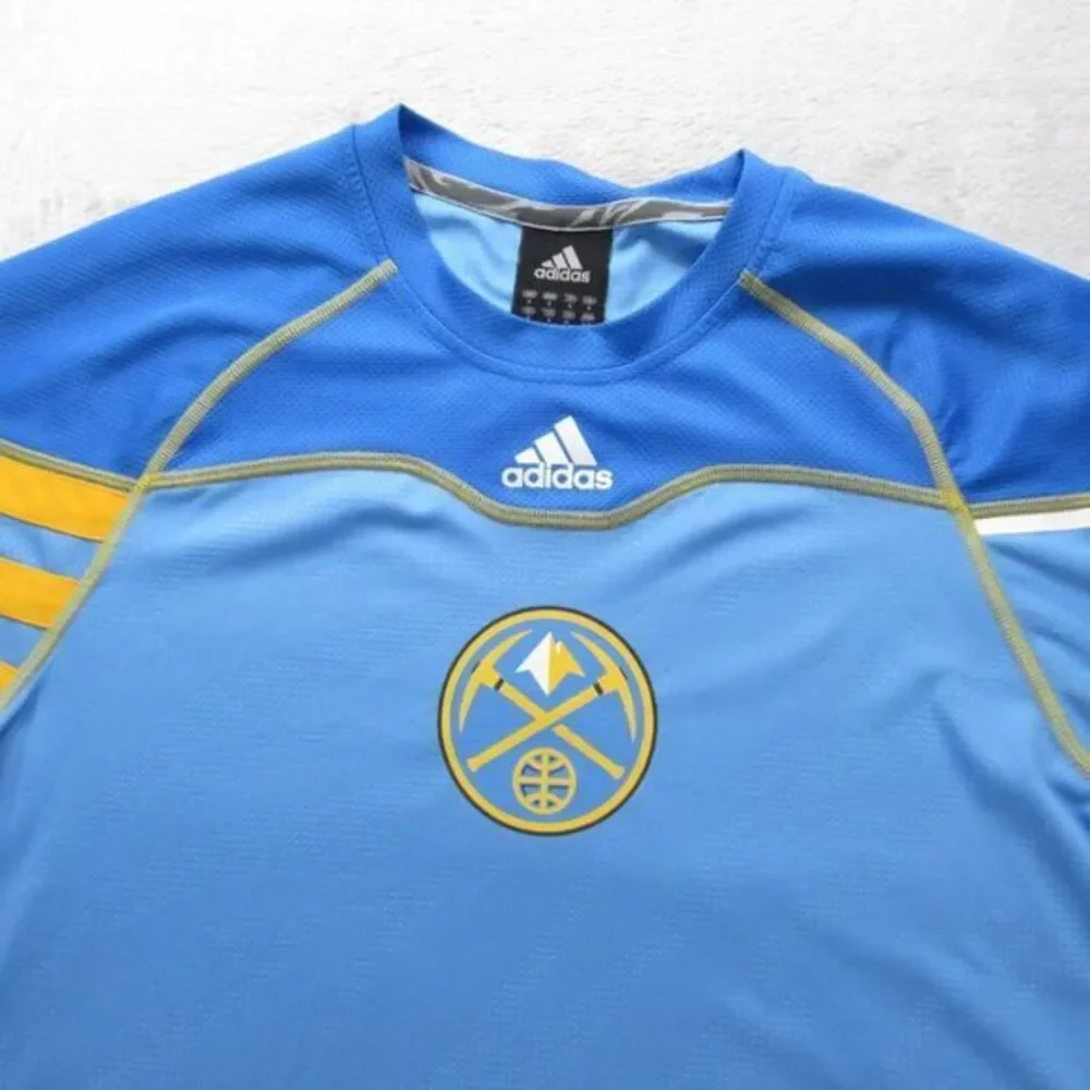 Denver Nuggets Shirt Mens Small Adidas Blue‎ Crew Neck Short Sleeve Pullover NBA